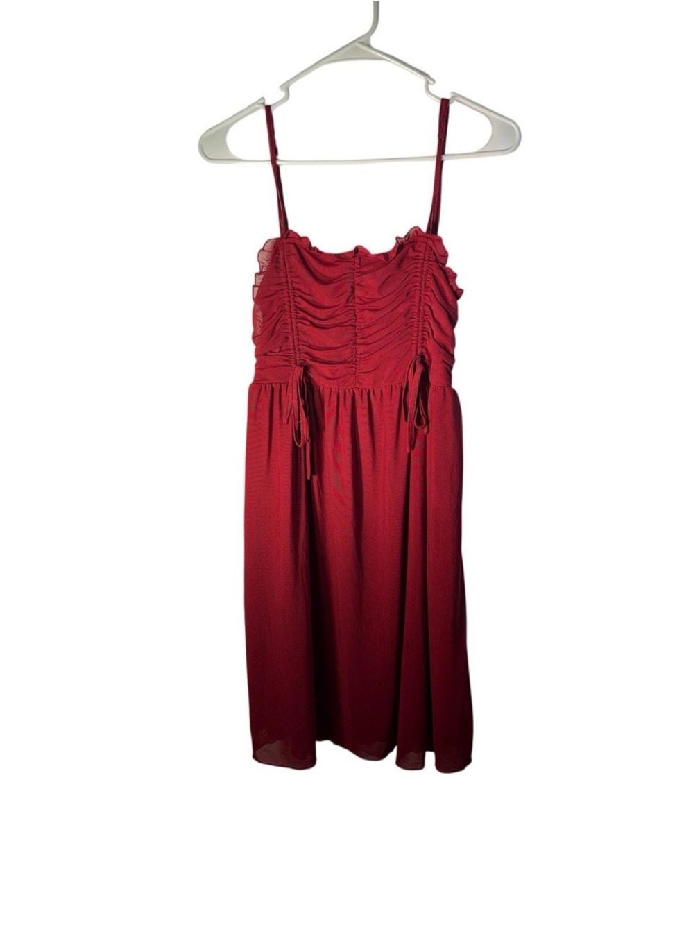 Astr Red Ruched Spaghetti-Strap Casual Dress
